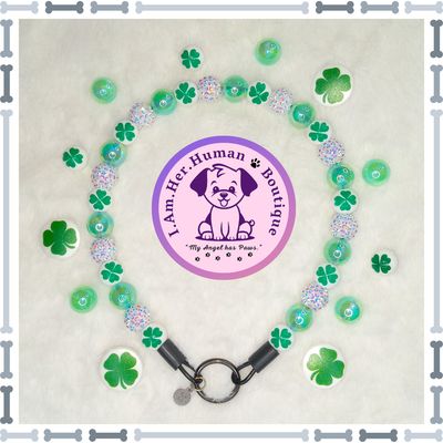 Saint Patrick's Day, Bubblegum Dog Collar, Dog Pearls, Bead Dog Necklace, Bubblegum Beaded Dog Collar, Mini Dog Collar, Acrylic, Silicone, Holiday Collar, Green, White
