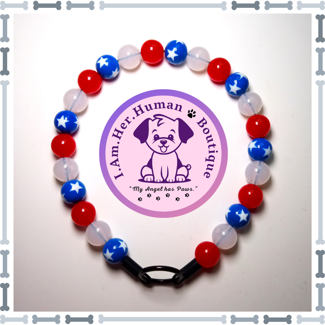 Americana Collar, Mini Bead Dog Collar, Bubblegum Bead Dog Collar, Mini Beaded Dog Collar, Bubblegum Beaded Collar, Acrylic