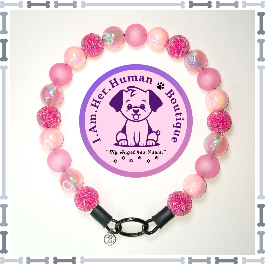 Pink Beads, Sugar Rhinestone, Frosted, Solid AB, Chunky Glam Bead Dog Collar, Bubblegum Beaded Dog Collar, Bead Dog Collar, Acrylic, Dog Pearls, Bead Dog Necklace