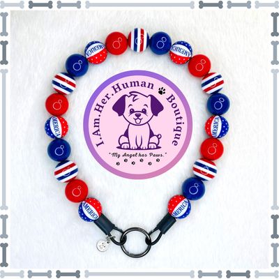 All American Dog | 4th of July | Custom | Bubblegum Dog Collar | Beaded Dog Collar | Dog Pearls | Beaded Dog Necklace | Slip On | Acrylic | Red | White | Blue | USA | Americana | Independence Day | Dog Collar