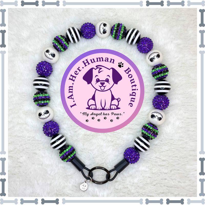 Pumpkin King Vibes | Jack Skellington | Bubblegum Dog Collar | Beaded Dog Collar | Bead Dog Necklace | Dog Pearls | Acrylic