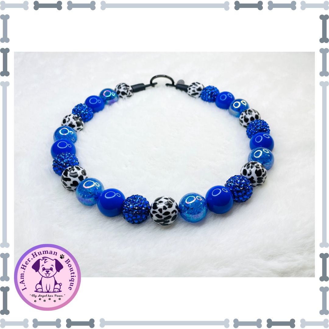 Blueberry Ice Cream | Beaded Dog Collar | Bubblegum Dog Collar | Dog Pearls | Dog Necklace | Acrylic | Slip On | Cow Print