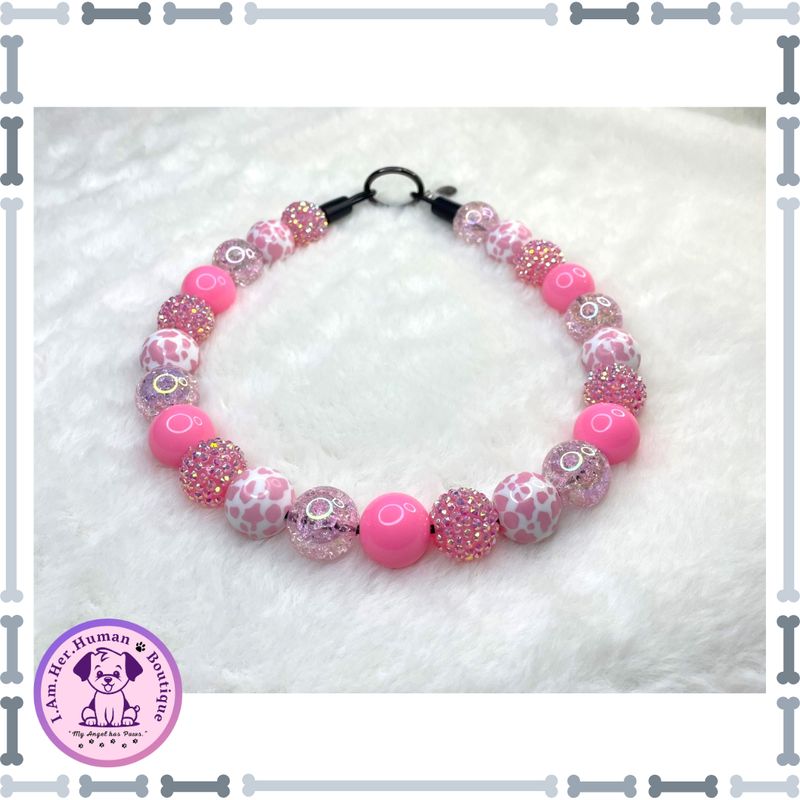 Bubblegum Ice Cream | Beaded Dog Collar | Bubblegum Dog Collar | Dog Pearls | Dog Necklace | Acrylic | Pink Cow Print