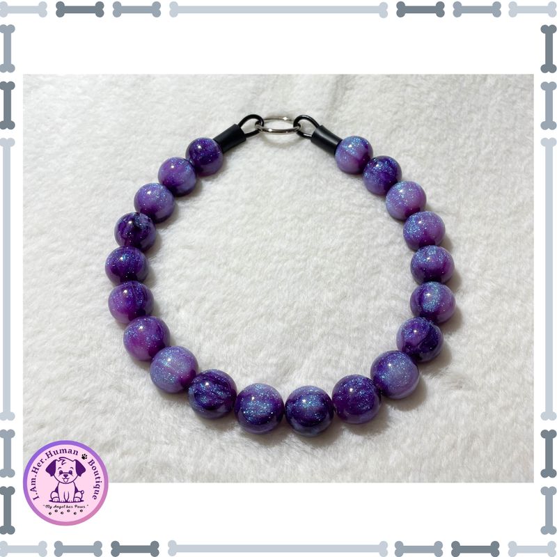Violet Galaxy | Bubblegum Dog Collar | Beaded Dog Collar | Dog Pearls | Dog Necklace | Purple | Glitter | Acrylic | Slip On