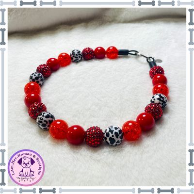 "Cherry Ice Cream" Chunky Glam Bead Collar Cherry Ice Cream | Beaded Dog Collar | Bubblegum Dog Collar | Dog Pearls | Dog Necklace | Acrylic | Slip On | Cow Print | Red
