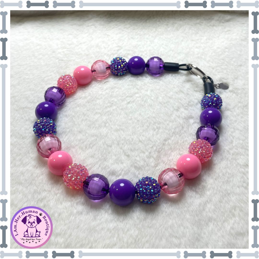 PAWple Bubblegum | Beaded Dog Collar | Bubblegum Dog Collar | Dog Pearls | Dog Necklace | Acrylic | Slip On | Purple | Pink