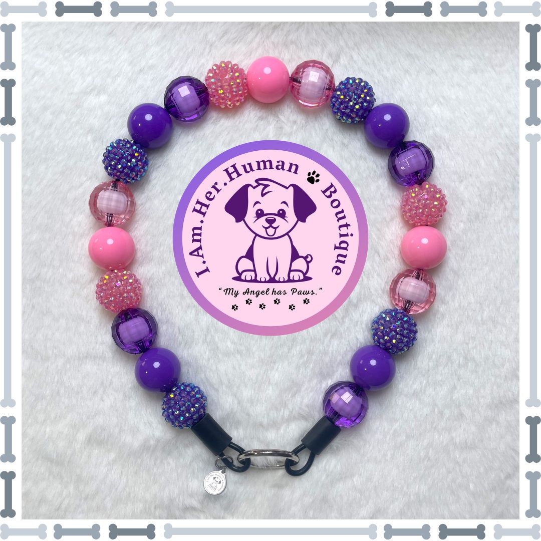 PAWple Bubblegum | Beaded Dog Collar | Bubblegum Dog Collar | Dog Pearls | Dog Necklace | Acrylic | Slip On | Purple | Pink