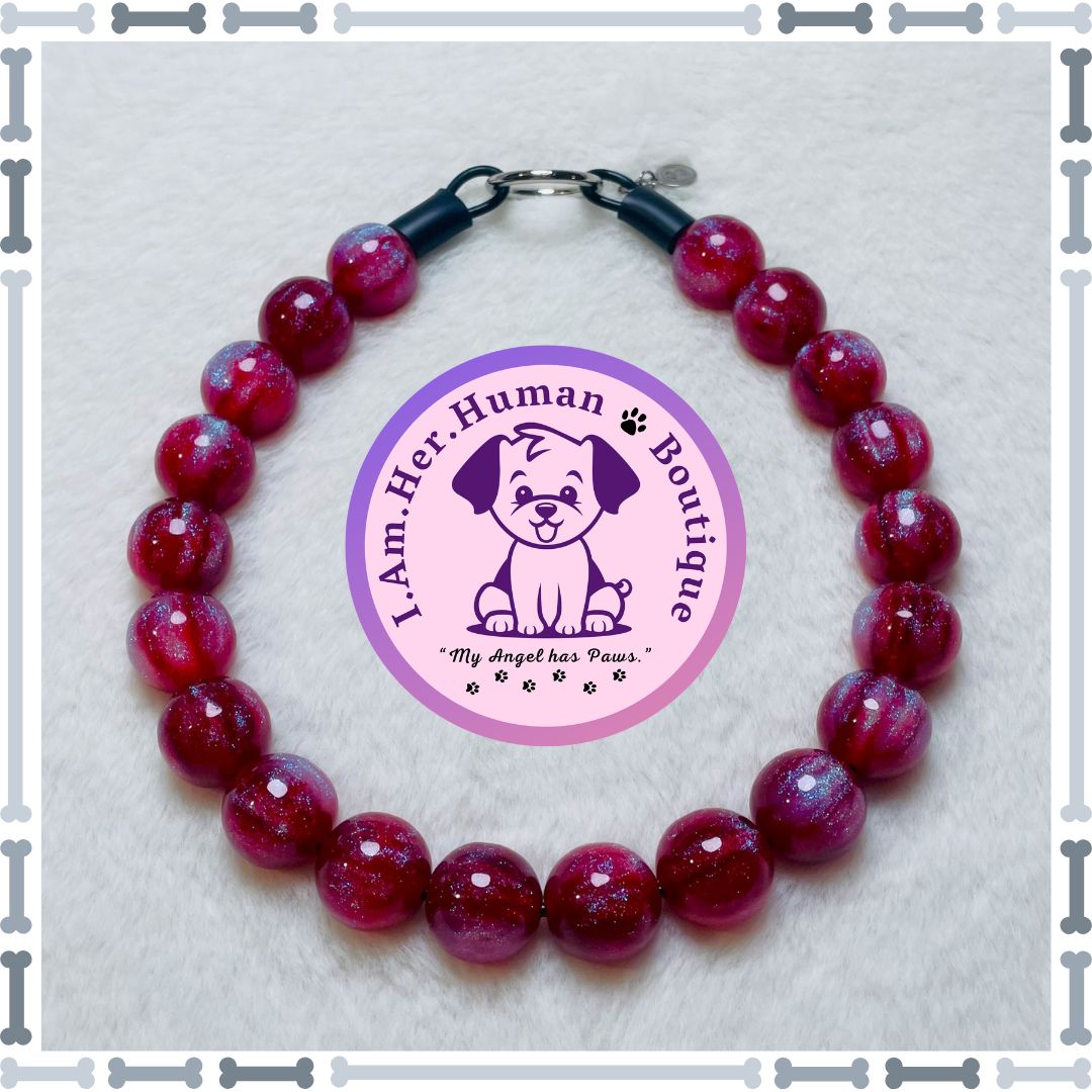 Velvet Galaxy | Bubblegum Dog Collar | Beaded Dog Collar | Dog Pearls | Dog Necklace | Rose Red | Glitter | Acrylic | Slip On
