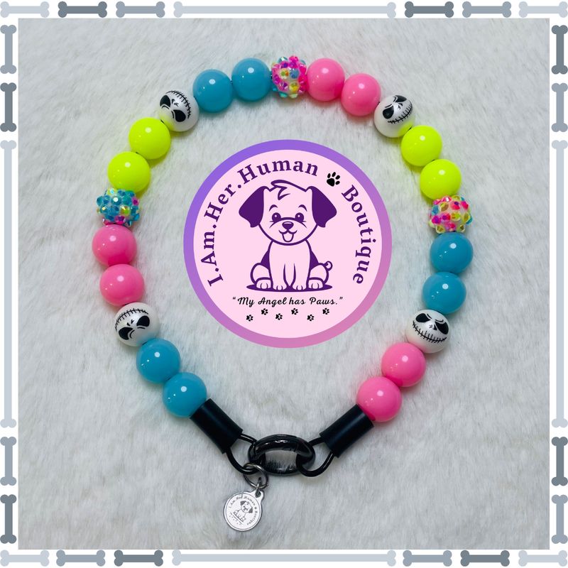 "Lil Springtime Jack" XS Mini Glam Bead Collar Lil Springtime Jack | Skellington | Bubblegum Dog Collar | Beaded Dog Collar | Dog Necklace | Dog Pearls | Acrylic | Easter