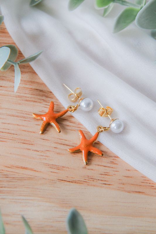 Boucle d&#39;oreille - Perles étoile de mer Orange