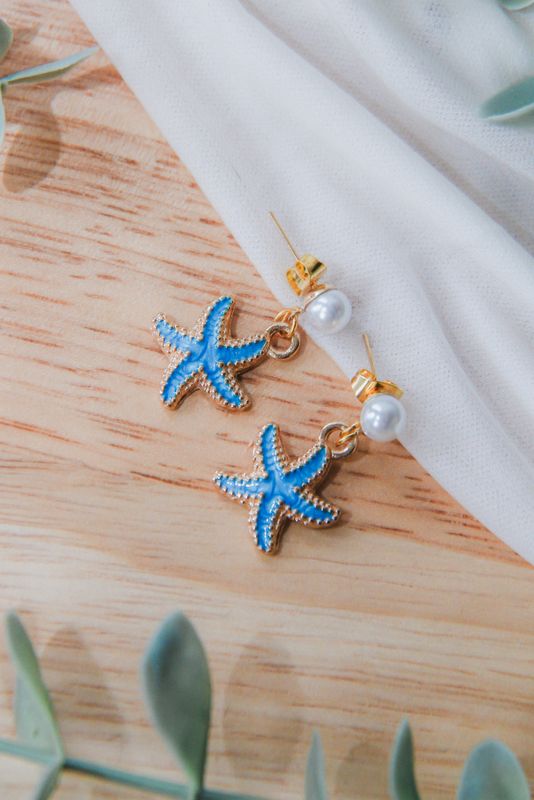 Boucle d&#39;oreille - Perles étoile de mer Bleu