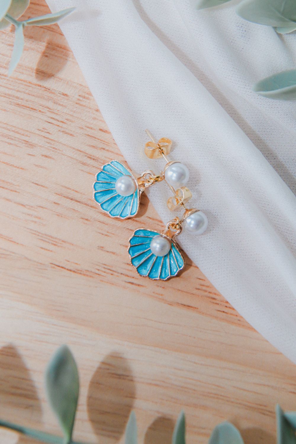 Boucle d&#39;oreille - Perles Coquillage Bleu