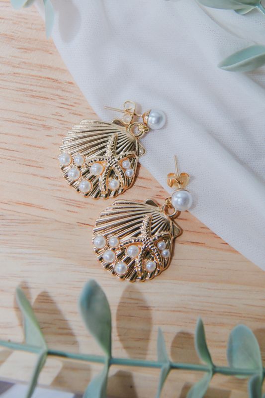 Boucle d&#39;oreille - Perles Coquillage Doré