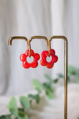 Boucle d'oreille - Grosses fleurs colorées nacré