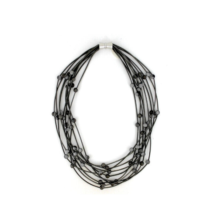Slate 10-layer Piano Wire Necklace with Geodes