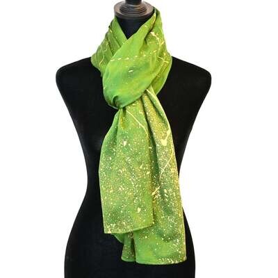 Hand Painted Silk Starry Night Scarf in Green/Gold