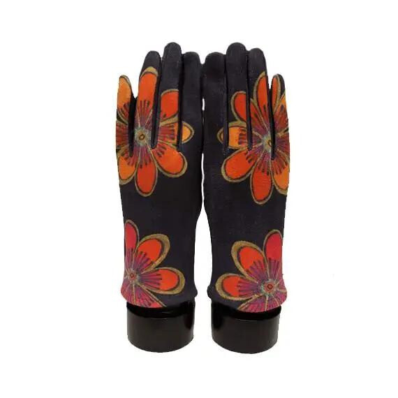Suede feel Bold Floral Texting Gloves