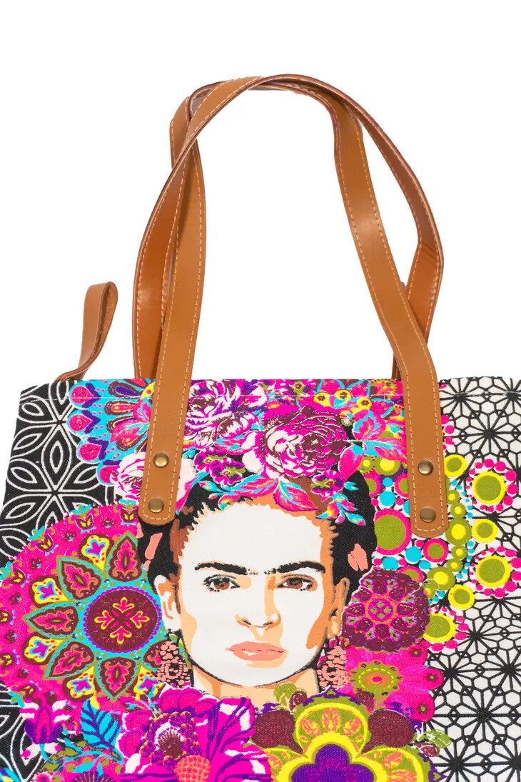 Vibrant Frida Kahlo Bag with Vegan Leather Straps