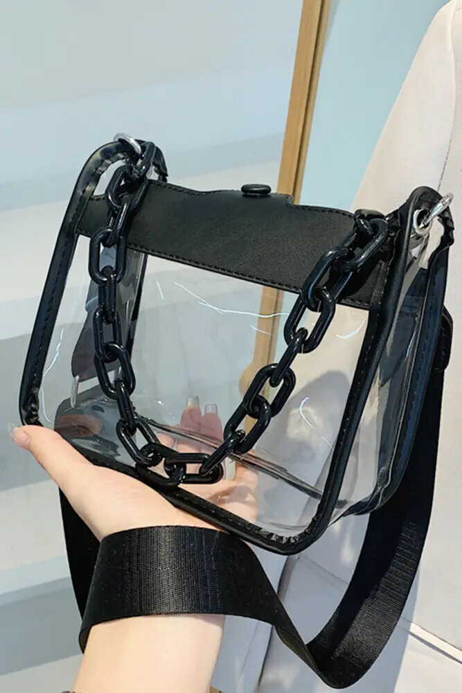 Clear Color Trim Bag with Chain and Strap