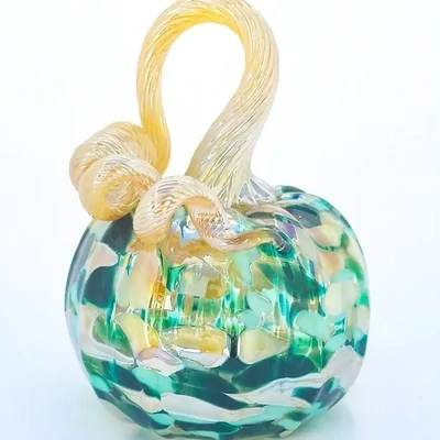 Green Glam Hand-blown Glass Pumpkin