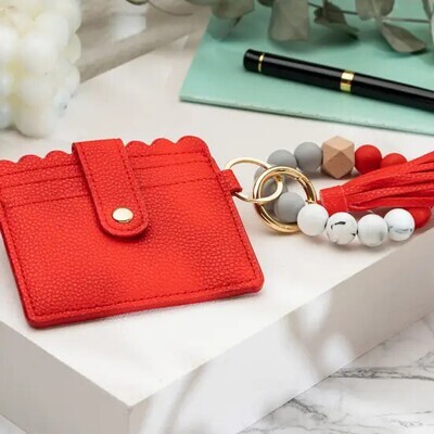 Leather Wallet with Bangle Bracelet Red