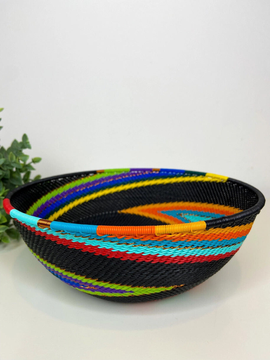 Large Shallow Bowl in African Rainbow