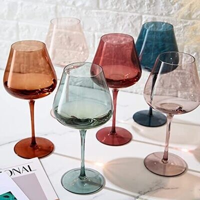 Large Jewel-toned Crystal Wine Glasses (Set of 6)