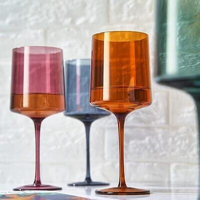 Jewel-toned Square Crystal Wine Glasses - Set of 4
