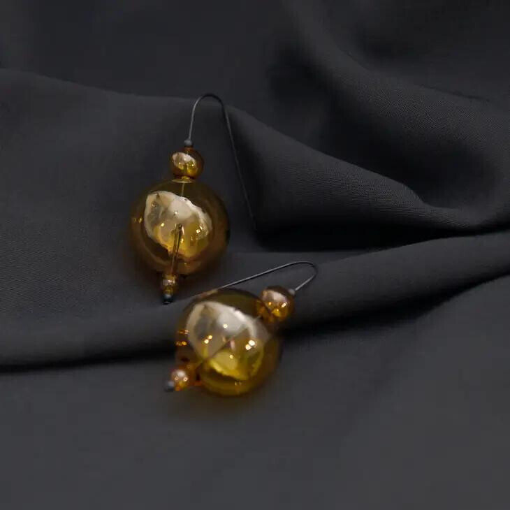 Glass Orb Earrings, Color: Amber