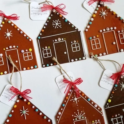 Handmade Glass Gingerbread House Ornaments