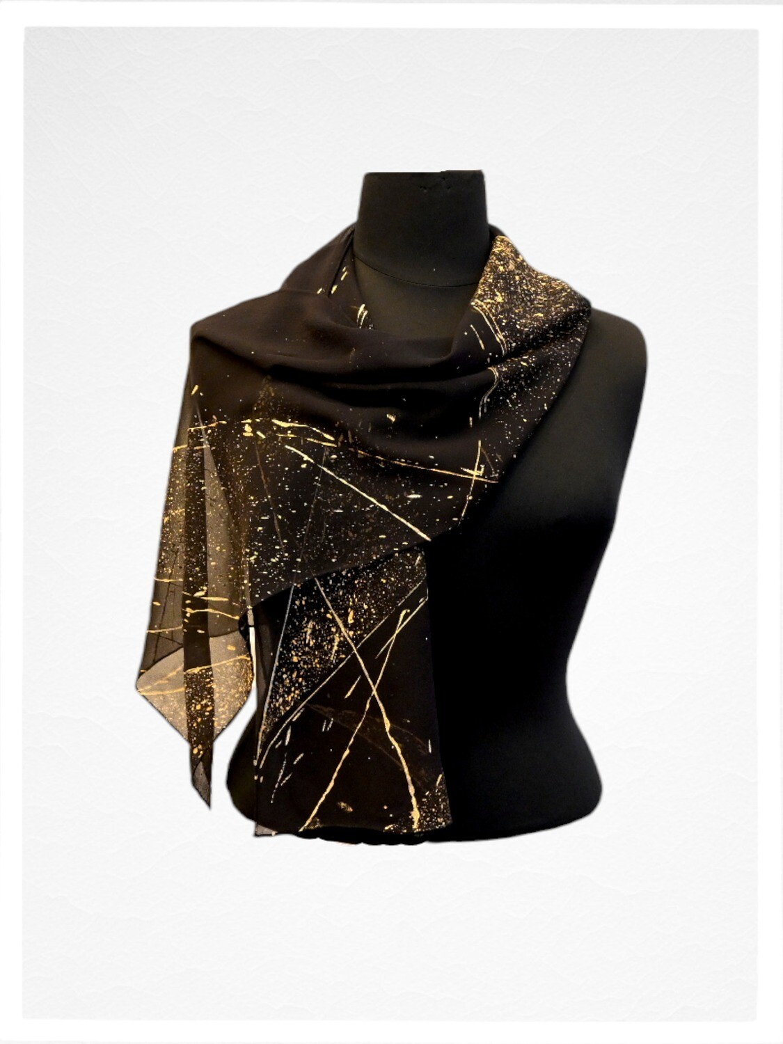 Handpainted Black and Gold Starry Night Silk Scarf