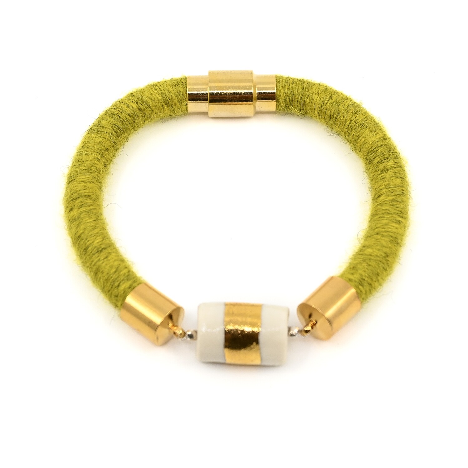 Fiber and Ceramic Artist Collaboration Bracelet, Color: Chartreuse