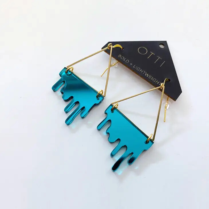 Drip Triangle Earrings, Color: Mirrored Teal