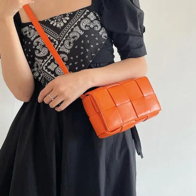 Braided Crossbody Bag in Vegan Leather, Color: Orange