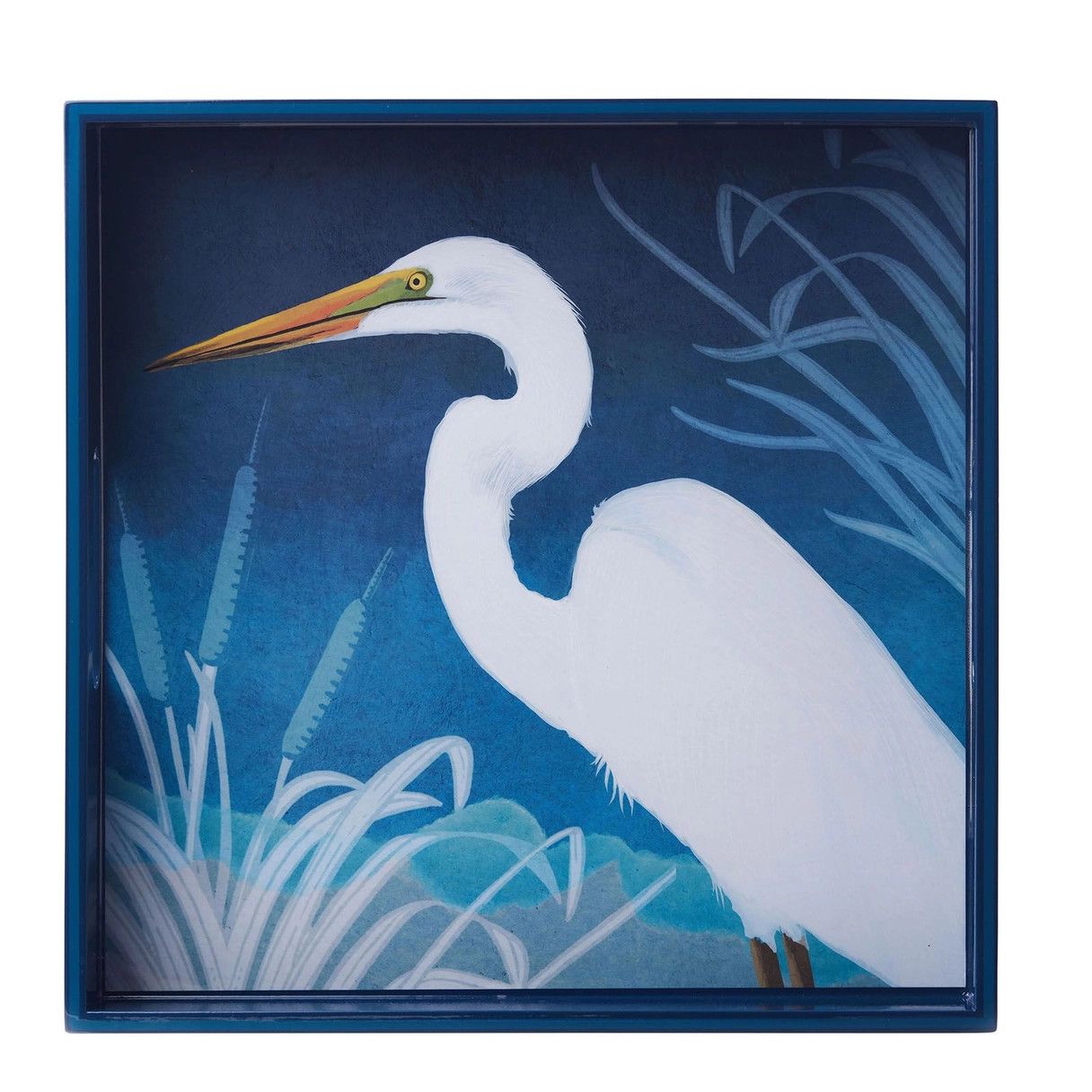 Night Egret 15-inch Square Tray