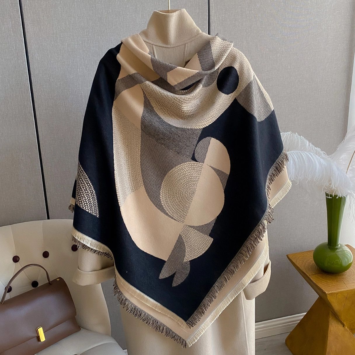 Black and Tan Equestrian Cubism Reversible Wrap