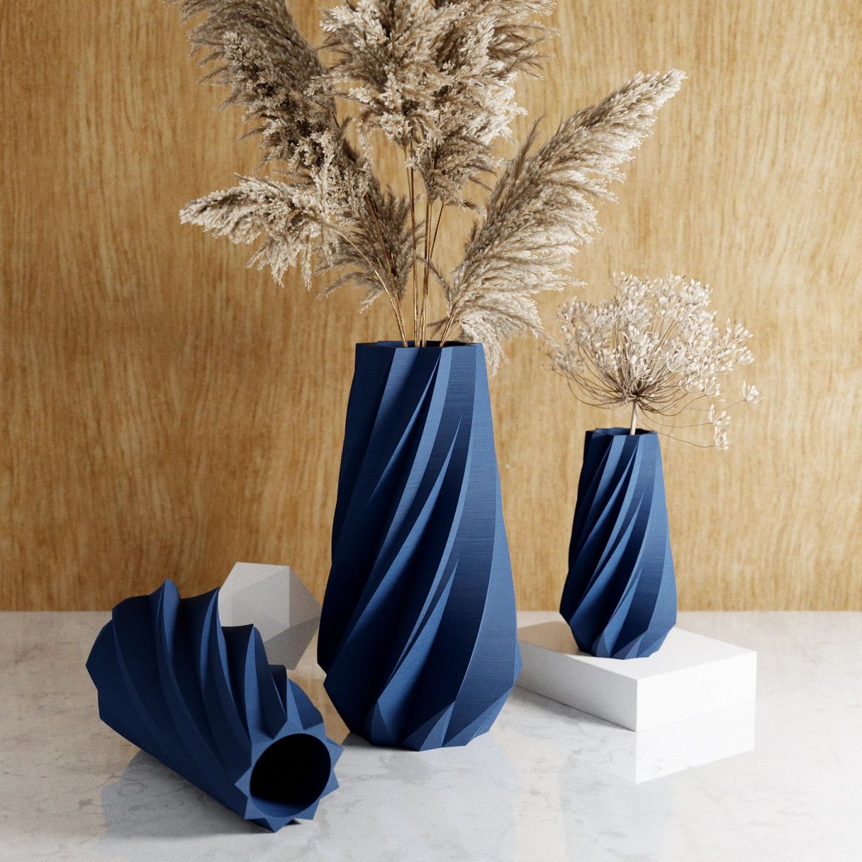 Timber Vase in Navy Blue (8 in)