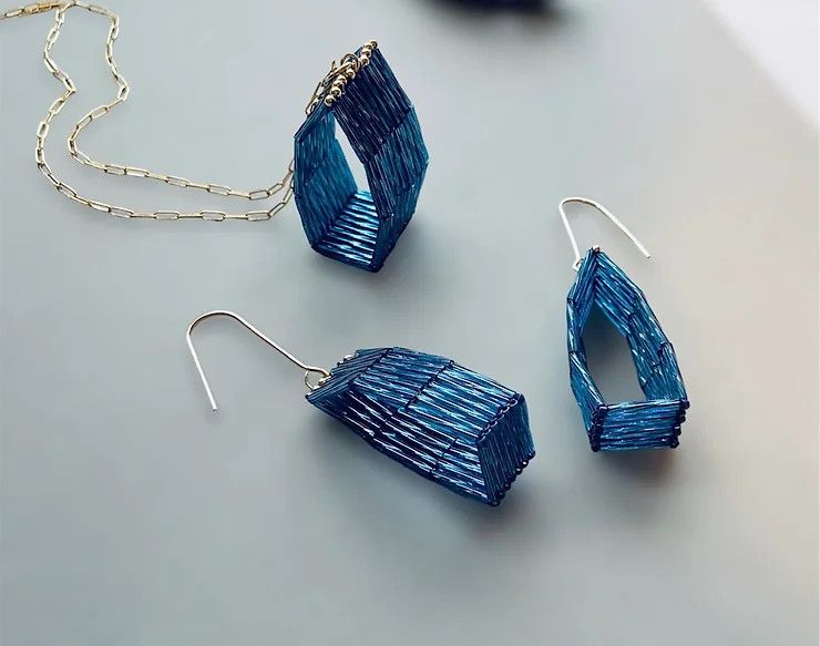 Rice Stack Necklace, Color: Denim