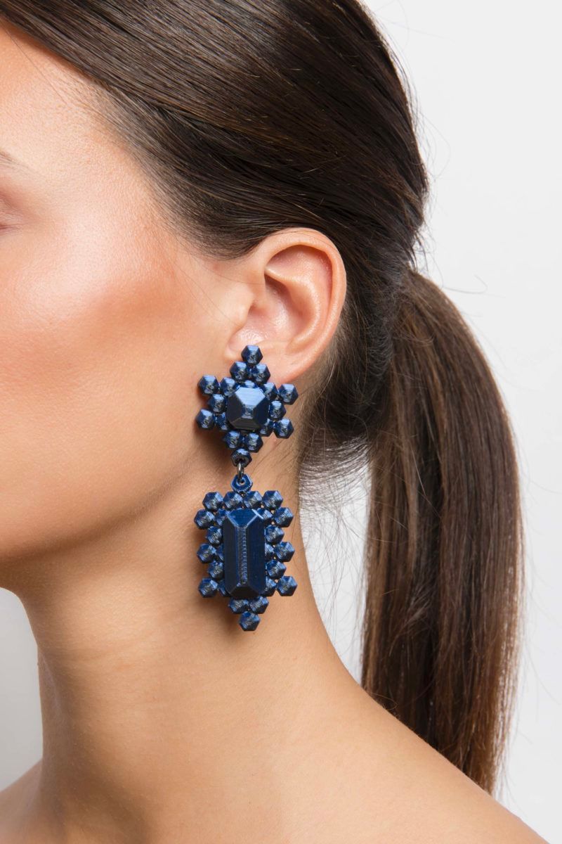 Stones Earrings, Blue Glitter