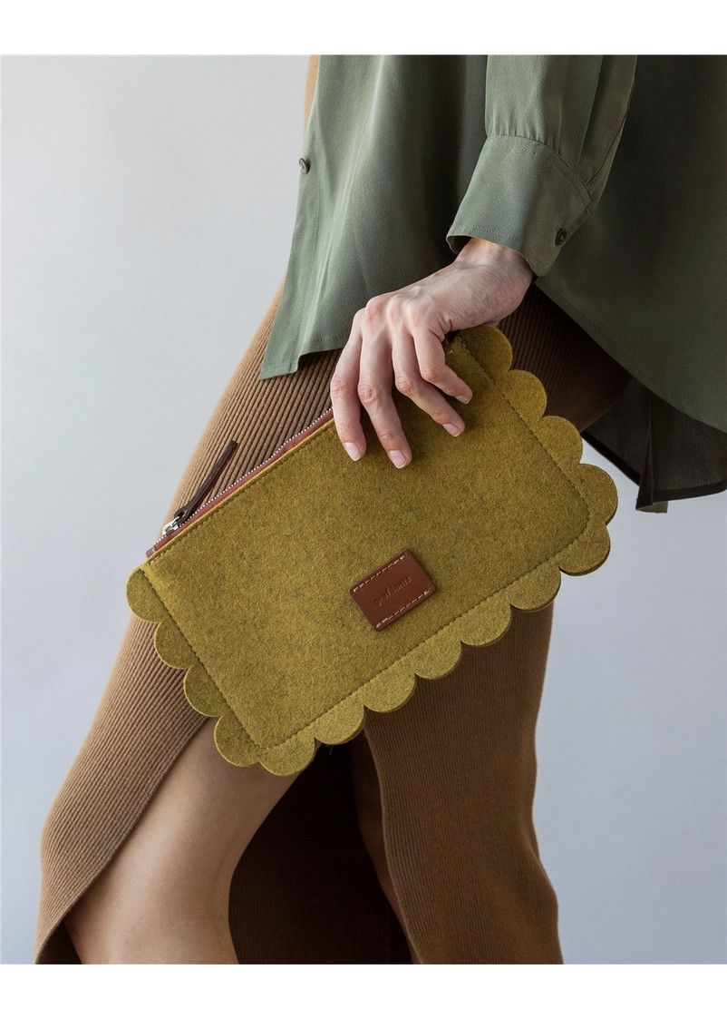 Ochre Deco Edge Merino Wool Pouch