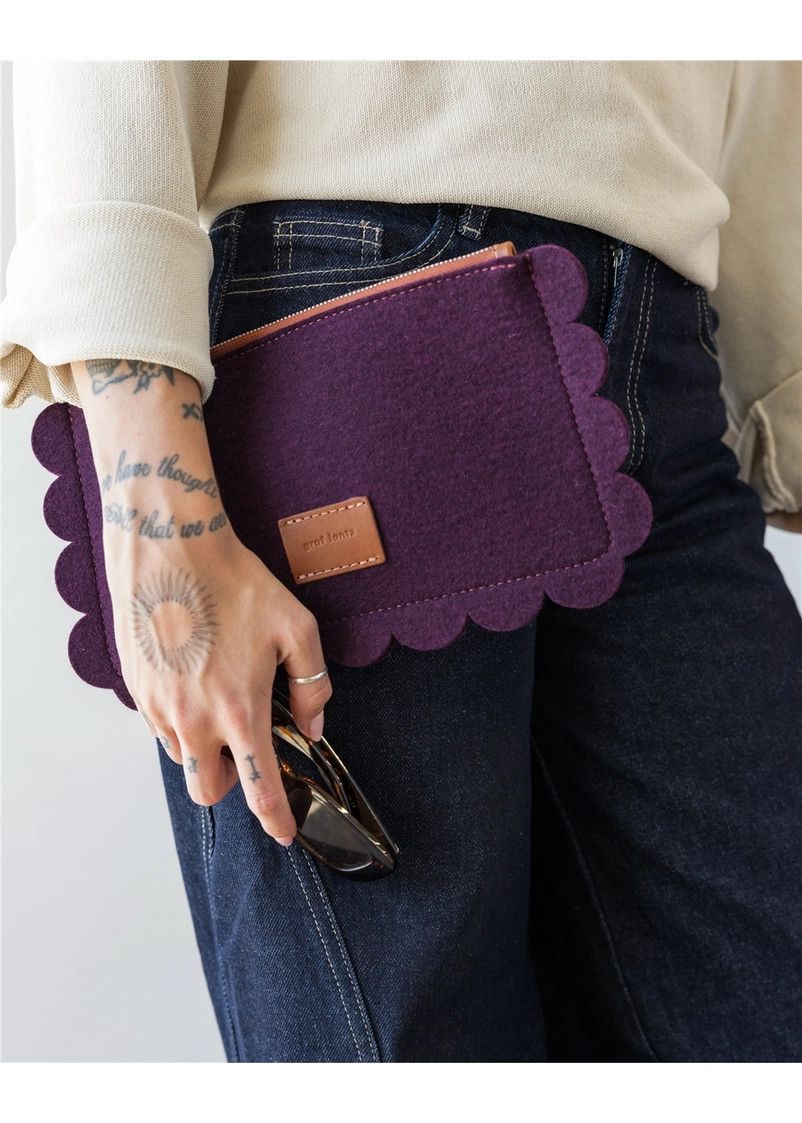 Aubergine Deco Edge Merino Wool Pouch