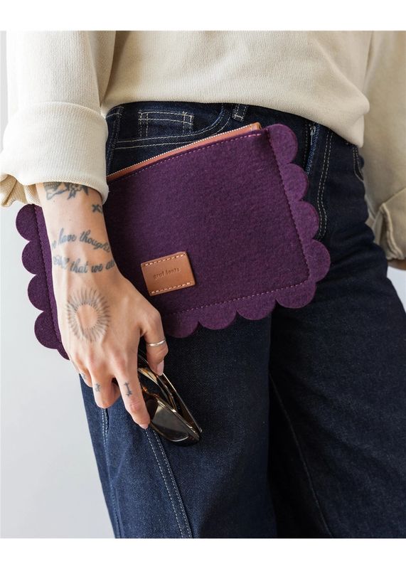 Aubergine Deco Edge Merino Wool Pouch