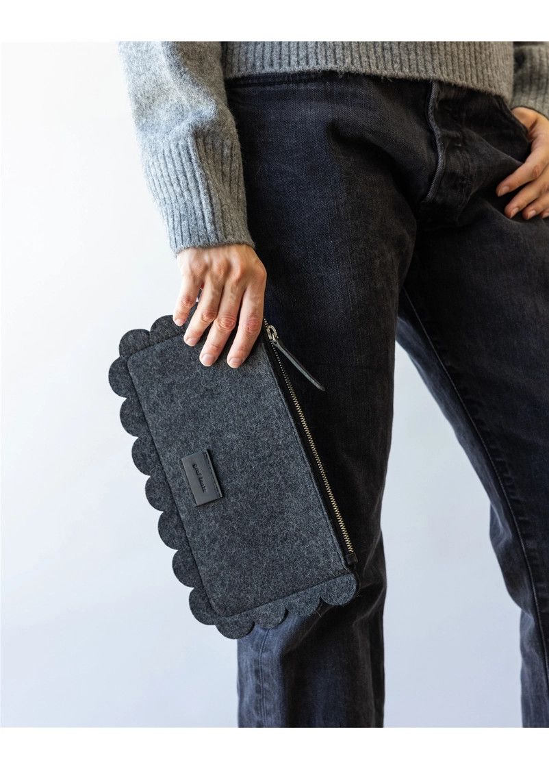 Charcoal Deco Edge Merino Wool Pouch