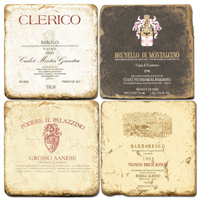 Italian Wine Tumbled Marbled Coasters (Set of 4)