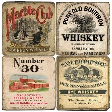 Vintage Burboun Tumbled Marble Coasters (Set of 4)