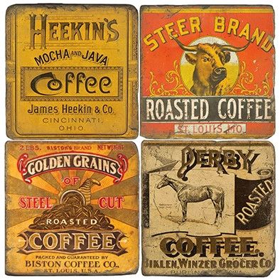 Vintage Coffee Tins Tumbled Marble Coasters (Set of 4)