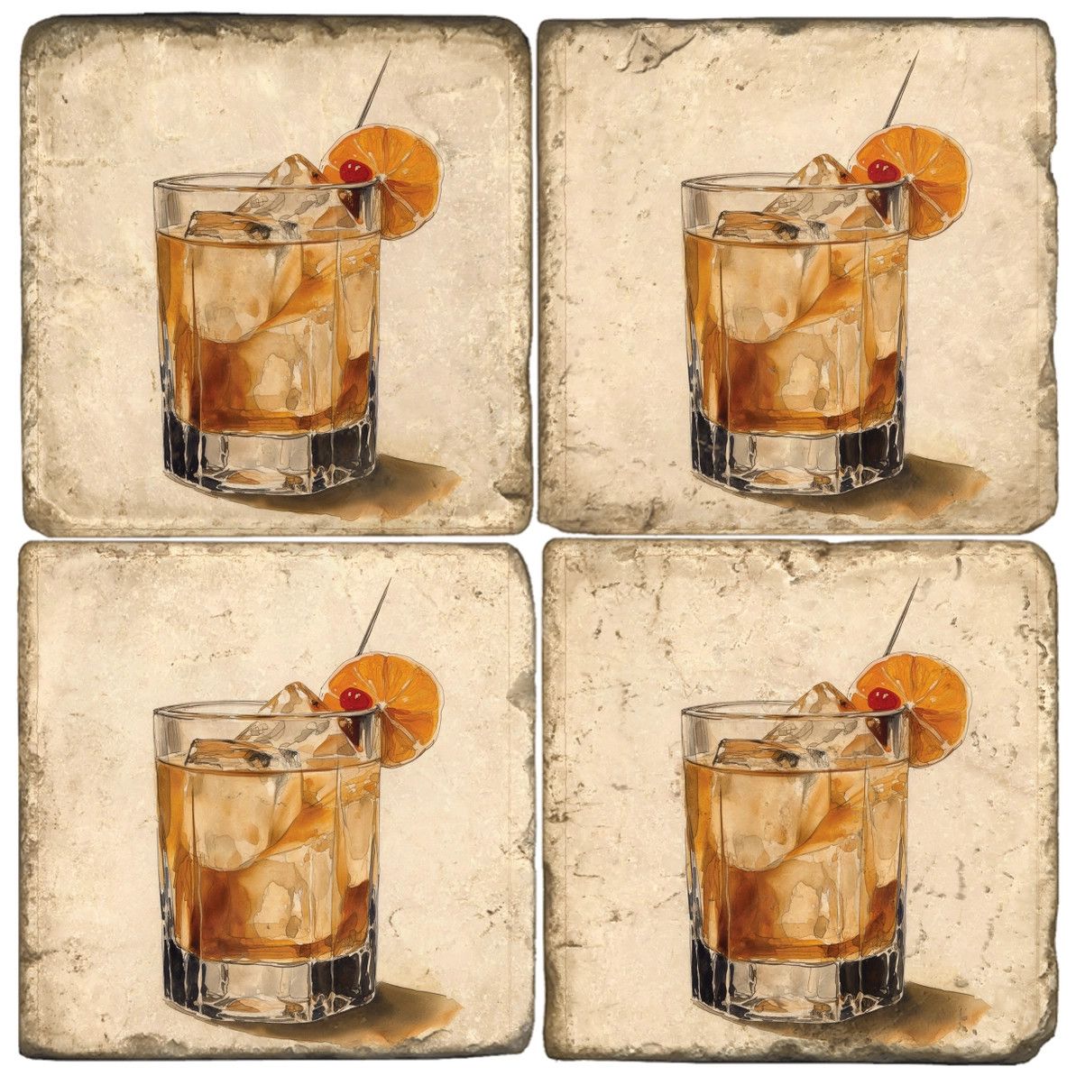 Old Fashioned Tumbled Marble Coasters (Set of 4), Style: Coaster Set Only