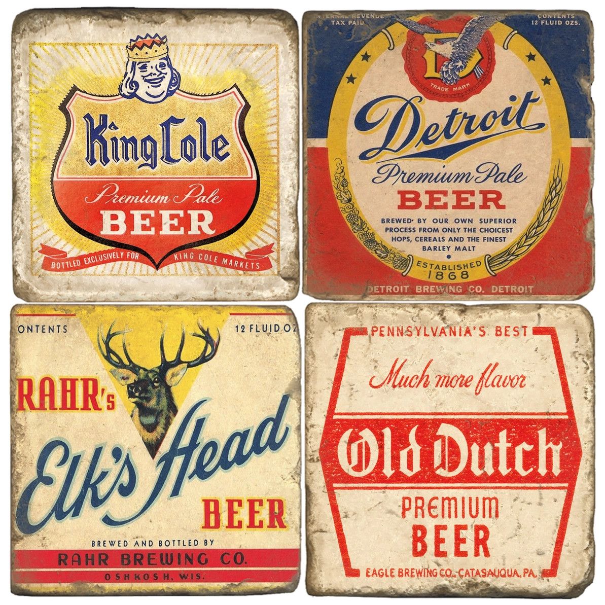 Beer Label Tumbled Marble Coasters (Set of 4), Style: Coaster Set Only