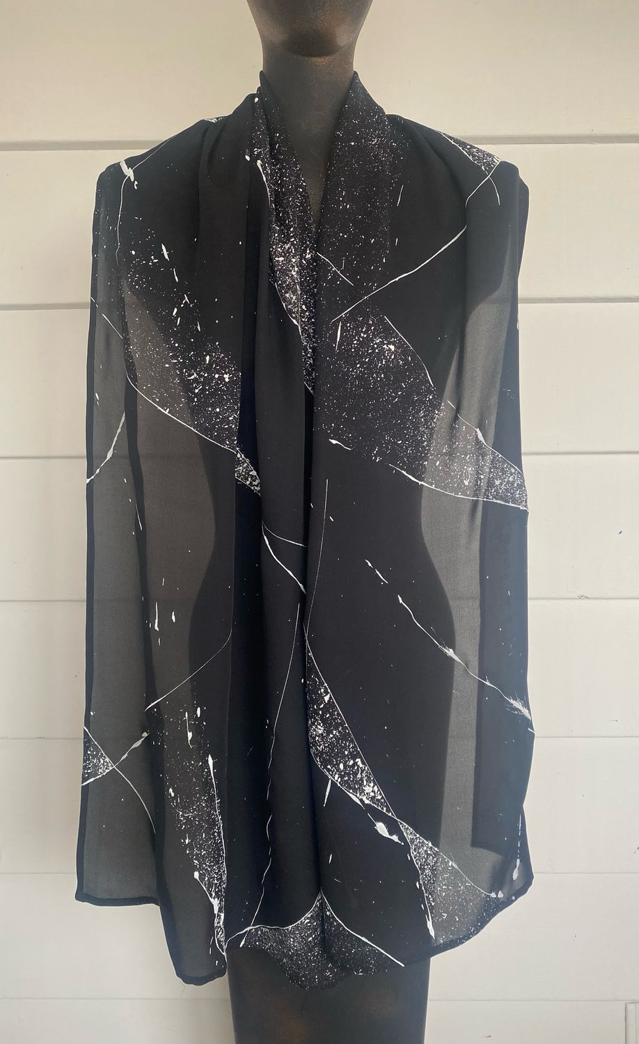 Hand-Painted Silk Chiffon Galaxy Print Shawl