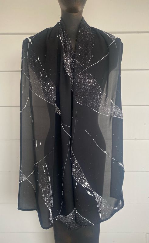 Hand-Painted Silk Chiffon Galaxy Print Shawl
